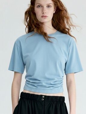 H&M Sky Blue Short Sleeve Crop Top